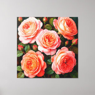 Lebendige rosa Rosen in voller Blüte Leinwanddruck