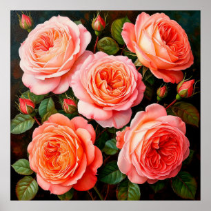 Lebendige rosa Rosen in voller Blüte Poster