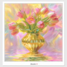 Lebendige rosa Tulpen in goldener Vase