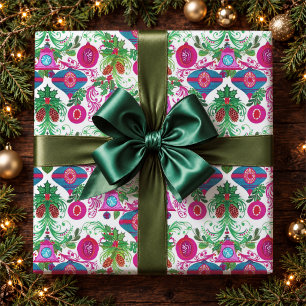 Lebendige rosa türkisfarbene Retro-Weihnachtsdekor Geschenkpapier