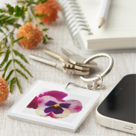 Lebendige rosa und violette Stiefmütterchen-Blumen Schlüsselanhänger