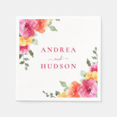 Lebendige rosa Wasserfarbe Floral-Hochzeit Serviette (Vorderseite)