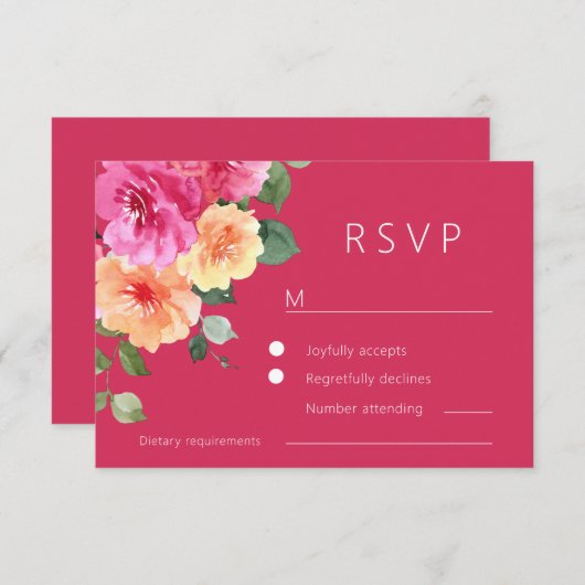 Lebendige rosa Wasserfarben-Blumenhochzeit RSVP Karte (Vorne/Hinten)