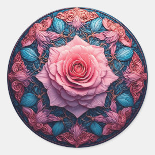 Lebendige Rose Elegantes Blumengeschenk, Romantisc Runder Aufkleber