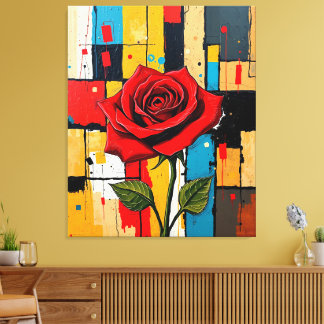 Lebendige Rose in abstrakter Stadtlandschaft Leinwanddruck