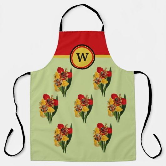 Lebendige Rot- und Gold-Lilien mit Minze, Rot und  Schürze (Vorderseite)