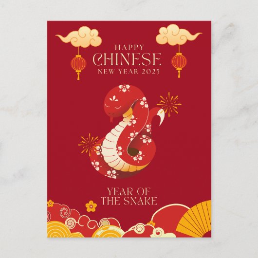 Lebendige Rot- und Goldschlange in China - Neujahr Postkarte (Vorderseite)