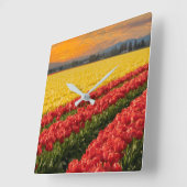 Lebendige Rot- und Goldtulpen im Skagit-Landkreis Quadratische Wanduhr (Winkel)