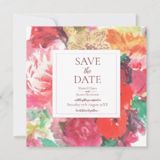 Lebendige Rot- und Rosa-Floral-Save-the-Date-Karte Save The Date