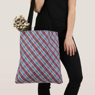 Lebendige rote, blaue, rosa diagonale Streifenmust Tasche