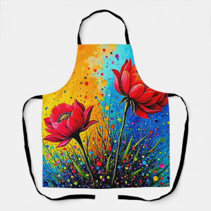 Lebendige rote Blumen Pop Art Druck Schürze