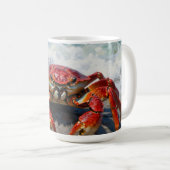 Lebendige rote Krabbe Ozeanwellen Kaffeetasse (VorderseiteRechts)