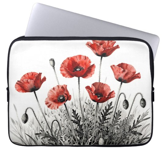 Lebendige Rote Mohnblumenwiese Laptopschutzhülle (Vorderseite)