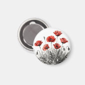 Lebendige Rote Mohnblumenwiese Magnet (Vorderseite/Rückseite)