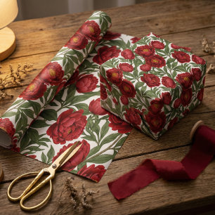 Lebendige rote Pfingstrosen-Kollektion anpassbare  Geschenkpapier