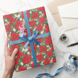 Lebendige rote Poinsettien-Blüten Elegante Floral  Geschenkpapier
