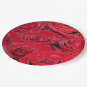 Lebendige rote Rosen Pappteller (Schrägansicht)