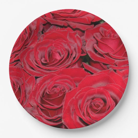 Lebendige rote Rosen Pappteller (Vorderseite)