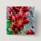 Lebendige rote Stargazer-Lilie Botanische Blume Button (Vorderseite)