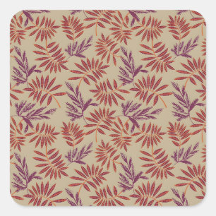 Lebendige rote und violette Blattmotive auf neutra Quadratischer Aufkleber