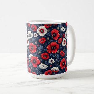 Lebendige rote und weiße Mohnblumen Kaffeetasse