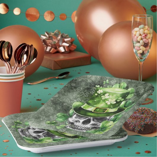 Lebendige Schädel mit grüner Hut-Illustration Pappteller (Multi)