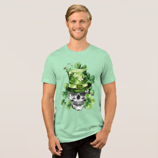 Lebendige Schädel mit grüner Hut-Illustration Tri-Blend Shirt