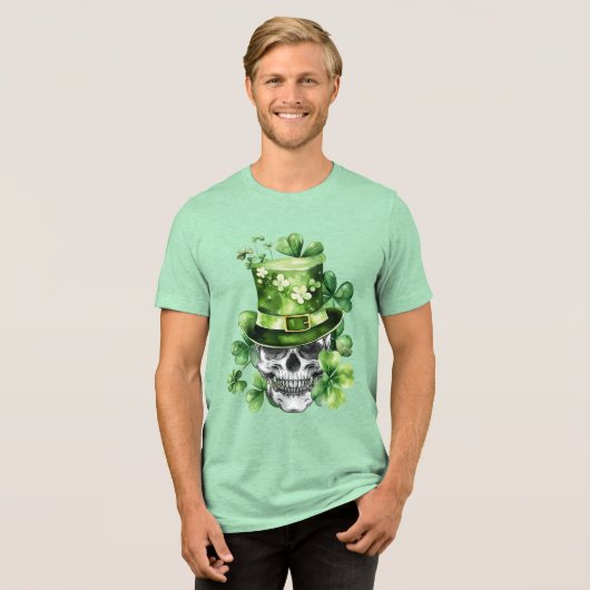 Lebendige Schädel mit grüner Hut-Illustration Tri-Blend Shirt (Vorderseite voll)