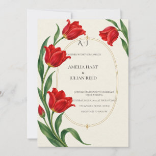Lebendige Scharlachrote Tulpen Botanische Hochzeit Einladung