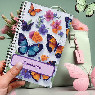 Lebendige Schmetterlinge und Blumen Notizblock