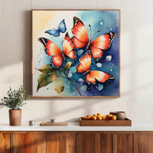 Lebendige Schmetterlings-Aquarell-Kunst Poster