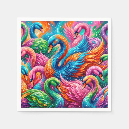 Lebendige Schwan-Traumlandschaft – Psychedelischer Serviette (Vorderseite)