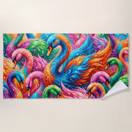 Lebendige Schwan-Traumlandschaft – Psychedelischer Strandtuch