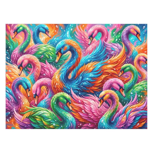 Lebendige Schwan-Traumlandschaft – Psychedelischer Tischdecke (Vorderseite (Horizontal))