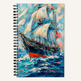 Lebendige Segelschiff-Impressionistenozeankunst Notizblock