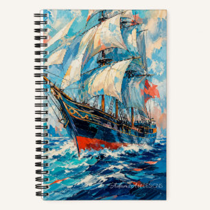 Lebendige Segelschiff-Impressionistenozeankunst Notizblock