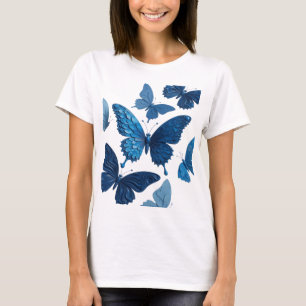 Lebendige Silber BLAUE SCHMETTERLINGE Künstlerisch T-Shirt