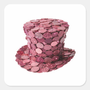 Lebendige Silber-PINK COIN HAT-Labeldesign Quadratischer Aufkleber