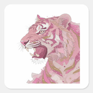 Lebendige Silber-PINK-TIGER-Aufkleber-Kunst Quadratischer Aufkleber