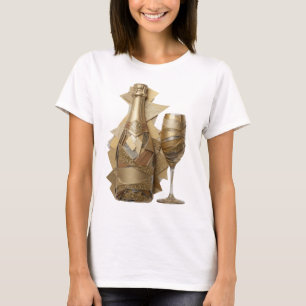 Lebendige silberne GOLDENE WEINFLASCHE UND GLAS T-Shirt