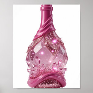 Lebendige silberne ROSA GLASFLASCHE DER WÜNSCHE Poster