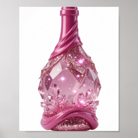 Lebendige silberne ROSA GLASFLASCHE DER WÜNSCHE Poster (Vorne)