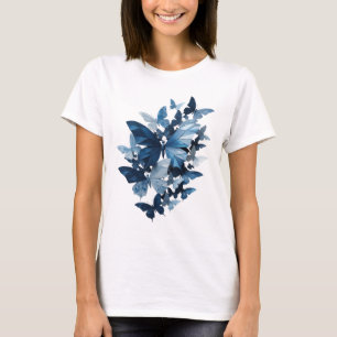Lebendige silberne SCHMETTERLINGE IN BLAU Druck T-Shirt