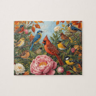 Lebendige Singvögel Herbstblumen Puzzle