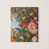Lebendige Singvögel Herbstblumen Puzzle (Vertikal)