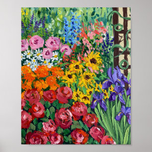 Lebendige Sommer Cottage Garten Ölmalerei Poster
