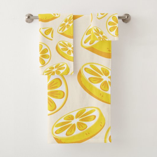 Lebendige Sommer-Lemonscheiben-Zitrusmuster Badhandtuch Set (Insitu)