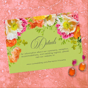 Lebendige Sommerblumen-Hochzeit in Limette Orange Begleitkarte