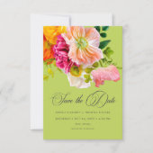 Lebendige Sommerblumen-Hochzeit in Limette Orange Save The Date (Vorderseite)