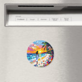 Lebendige Sonnenuntergangs-Abstrakte Strand Szene Magnet (In Situ (Geschirrspüler))